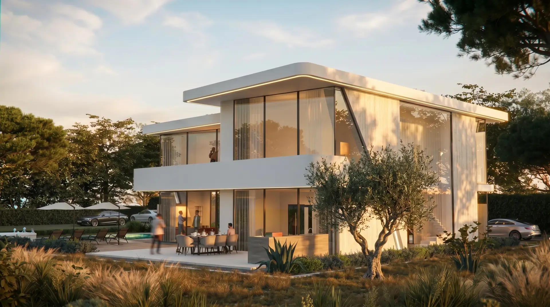 Modern lüks villa, heykelsi kütle ve havuz