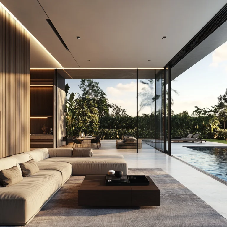 Modern lüks villa, heykelsi kütle ve havuz